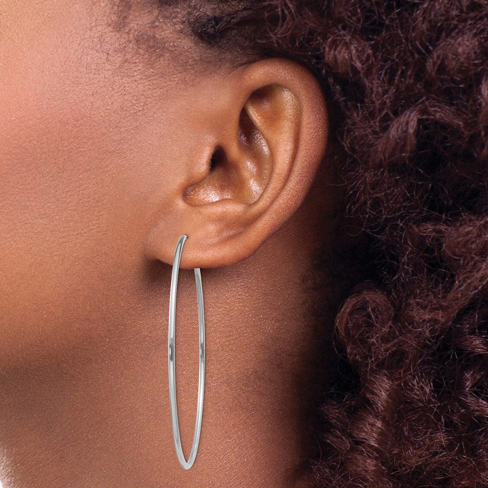 14k White Gold 1.5x55mm Polished Endless Tube Hoop Earrings