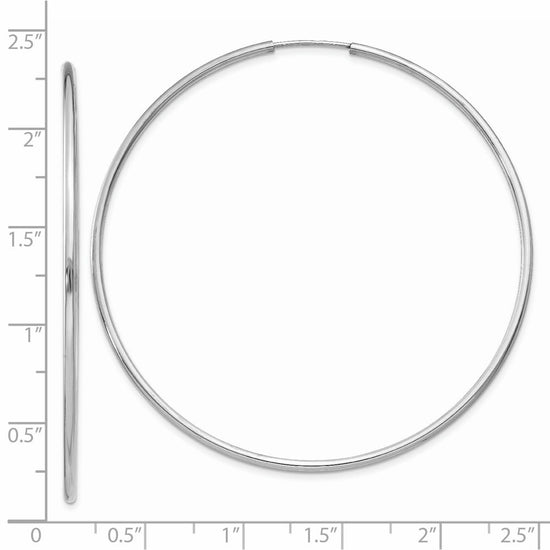 14k White Gold 1.5x55mm Polished Endless Tube Hoop Earrings