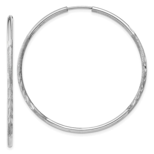 14k White Gold 1.5x40mm Satin Diamond-cut Endless Tube Hoop Earrings
