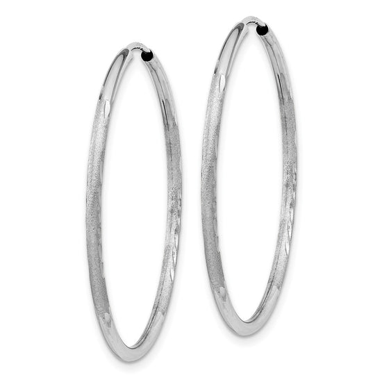 14k White Gold 1.5x30mm Satin Diamond-cut Endless Tube Hoop Earrings