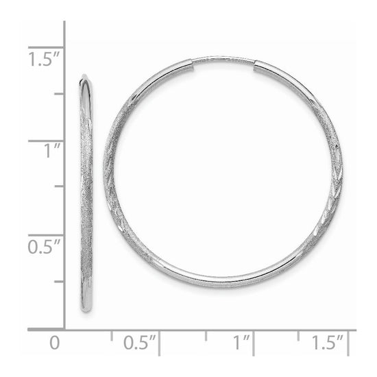 14k White Gold 1.5x30mm Satin Diamond-cut Endless Tube Hoop Earrings