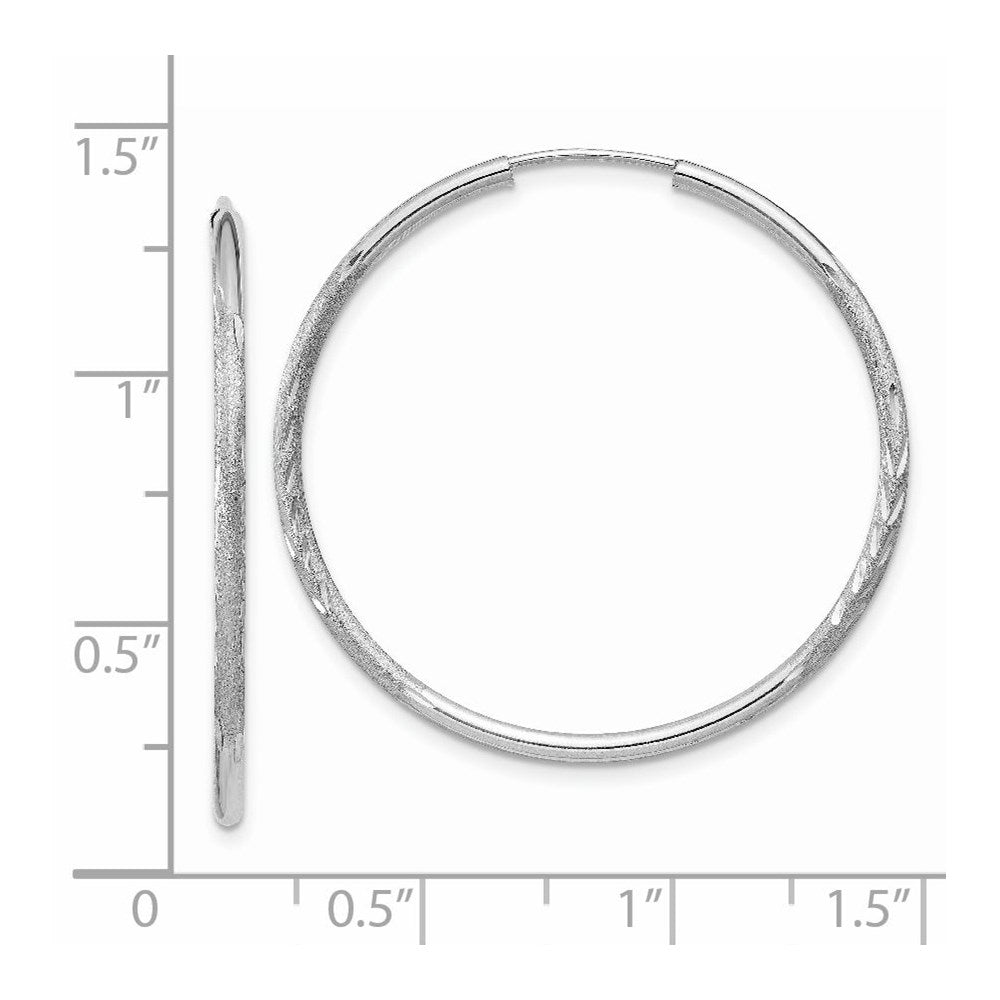 14k White Gold 1.5x30mm Satin Diamond-cut Endless Tube Hoop Earrings