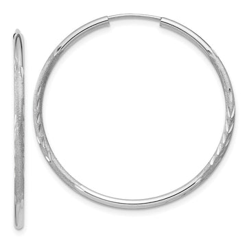 14k White Gold 1.5x30mm Satin Diamond-cut Endless Tube Hoop Earrings