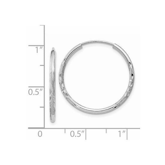 14k White Gold 1.5x20mm Satin Diamond-cut Endless Tube Hoop Earrings