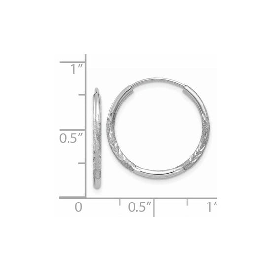 14k White Gold 1.5x16mm Satin Diamond-cut Endless Tube Hoop Earrings