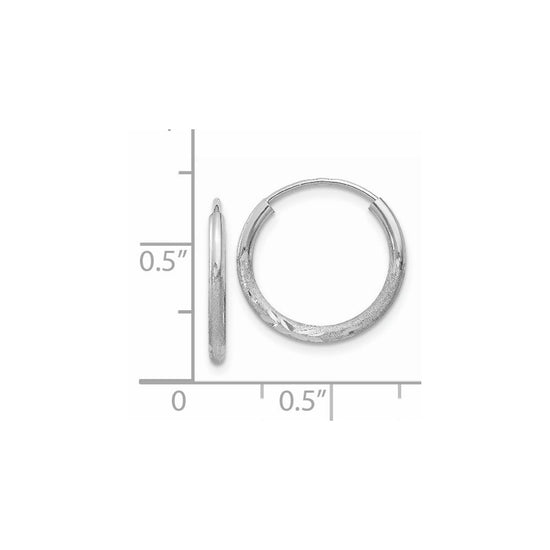 14k White Gold 1.5x14mm Satin Diamond-cut Endless Tube Hoop Earrings