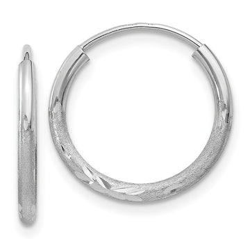 14k White Gold 1.5x14mm Satin Diamond-cut Endless Tube Hoop Earrings