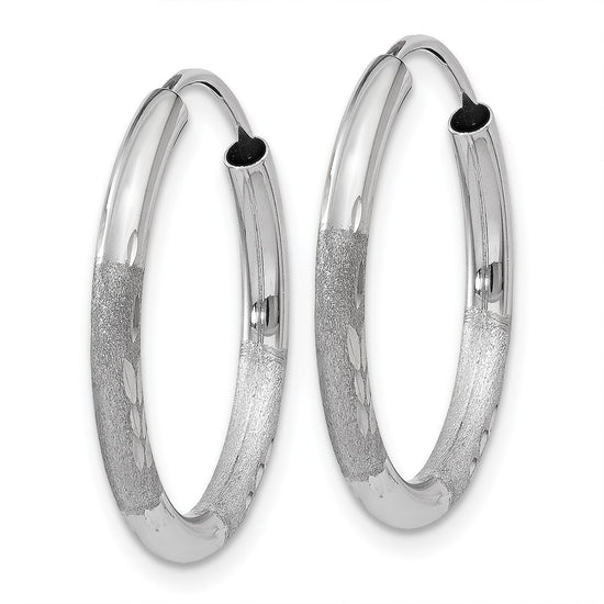 14k White Gold 2x18mm Satin Diamond-cut Endless Tube Hoop Earrings