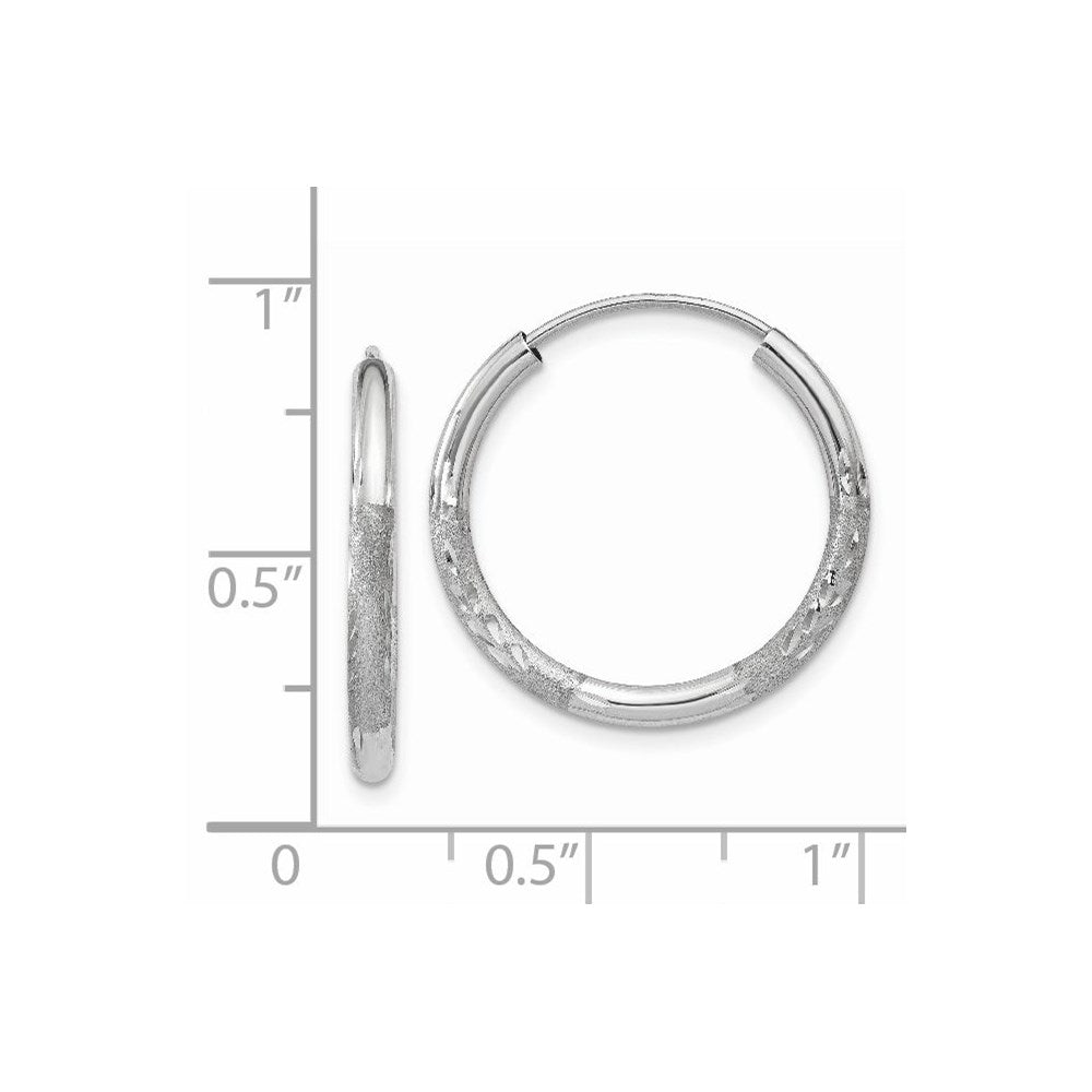 14k White Gold 2x18mm Satin Diamond-cut Endless Tube Hoop Earrings