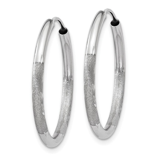 14k White Gold 2x20mm Satin Diamond-cut Endless Tube Hoop Earrings