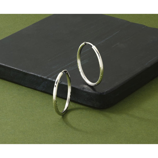 14k White Gold 2x20mm Satin Diamond-cut Endless Tube Hoop Earrings