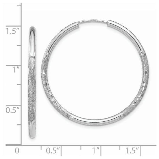 14k White Gold 2x30mm Satin Diamond-cut Endless Tube Hoop Earrings