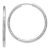 14k White Gold 2x30mm Satin Diamond-cut Endless Tube Hoop Earrings