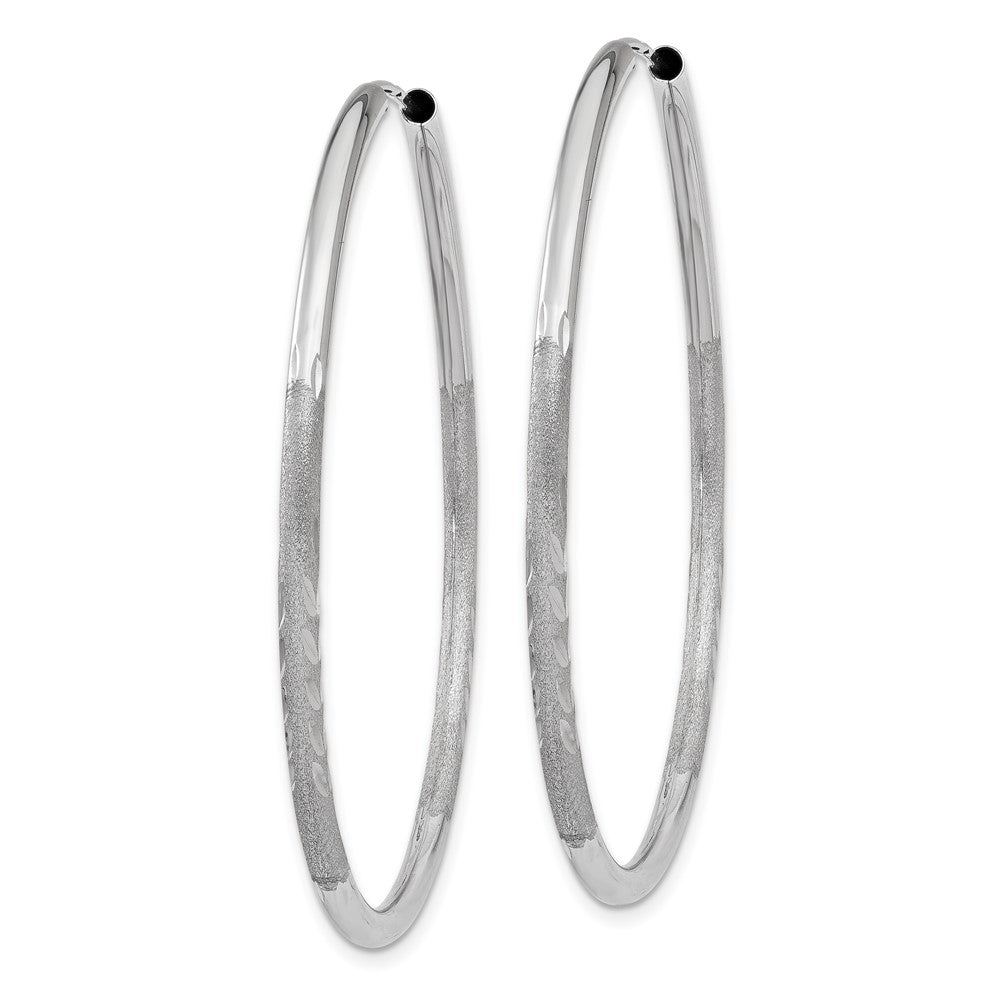 14k White Gold 2x40mm Satin Diamond-cut Endless Tube Hoop Earrings