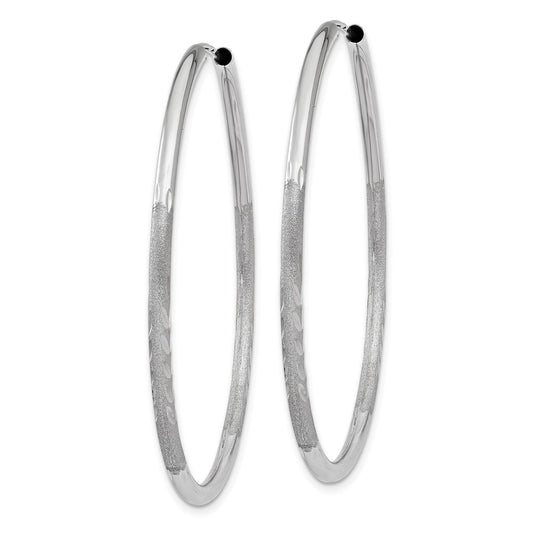 14k White Gold 2x40mm Satin Diamond-cut Endless Tube Hoop Earrings