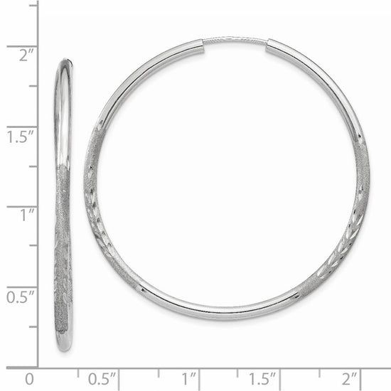 14k White Gold 2x40mm Satin Diamond-cut Endless Tube Hoop Earrings