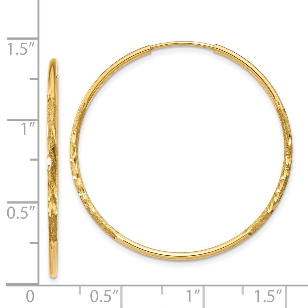 14k 1.2x30mm Satin Diamond-cut Endless Tube Hoop Earrings