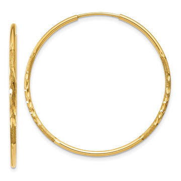 14k 1.2x30mm Satin Diamond-cut Endless Tube Hoop Earrings