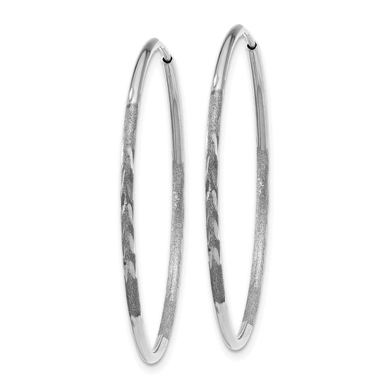 14K White Gold 1.2x30mm Satin Diamond-cut Endless Tube Hoop Earrings