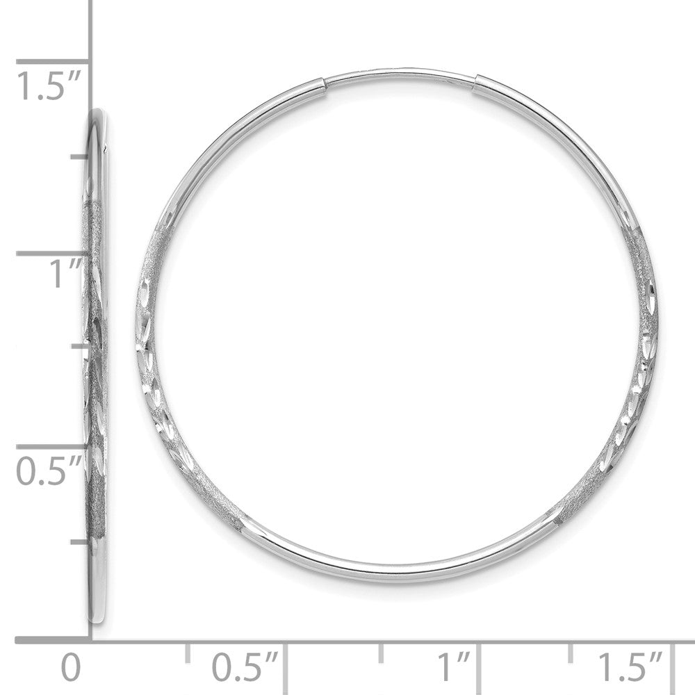 14K White Gold 1.2x30mm Satin Diamond-cut Endless Tube Hoop Earrings