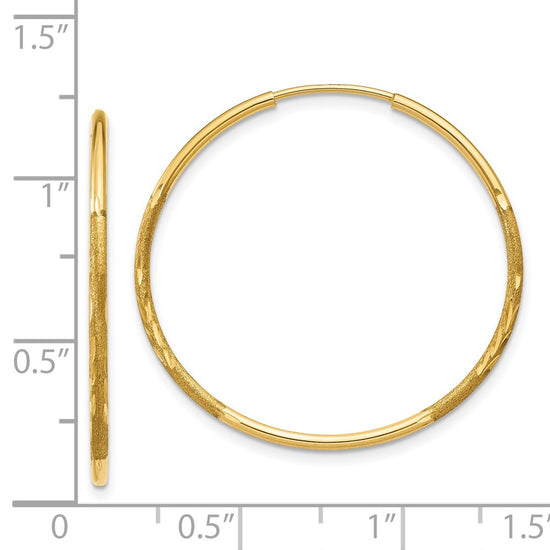 14k 1.2x25mm Satin Diamond-cut Endless Tube Hoop Earrings