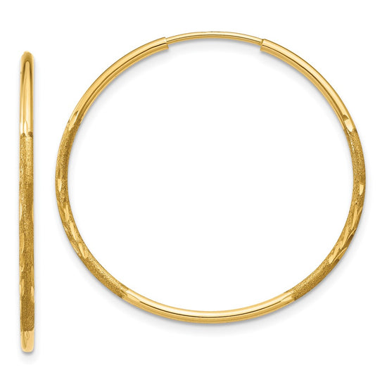 14k 1.2x25mm Satin Diamond-cut Endless Tube Hoop Earrings