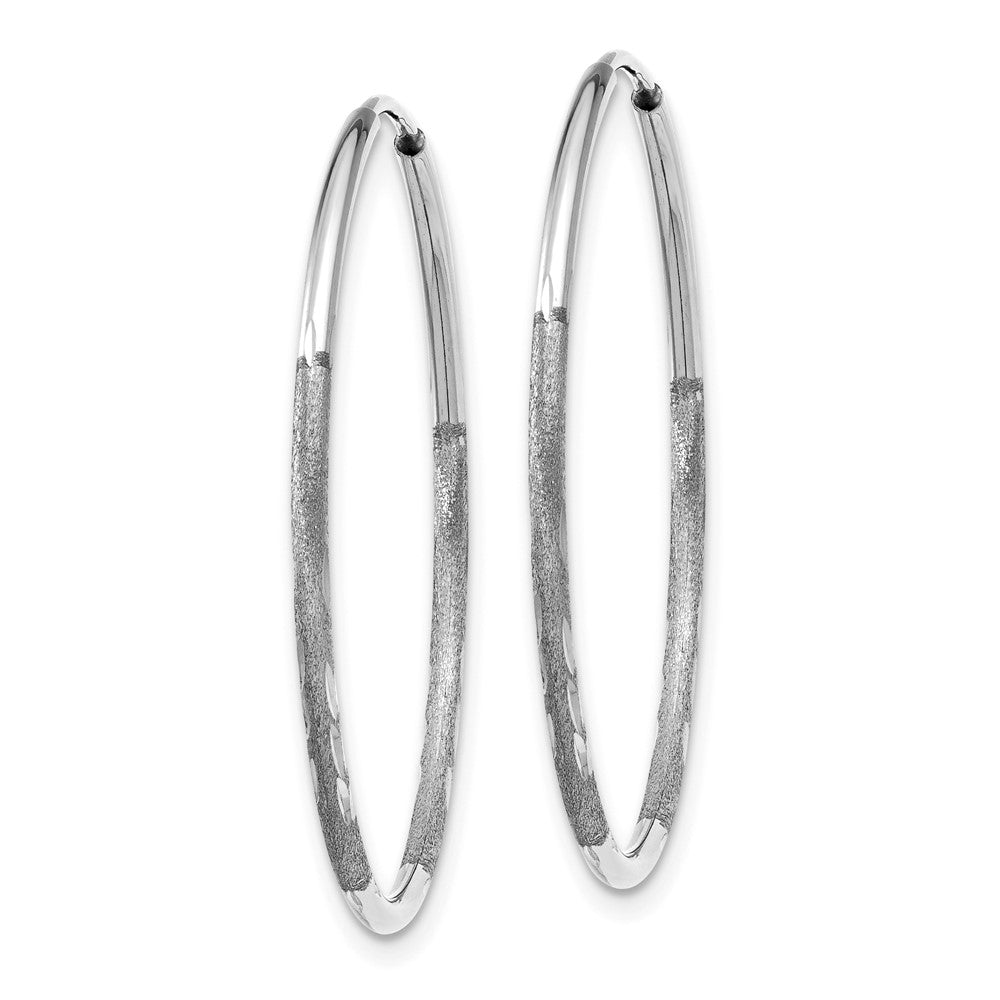 14K White Gold 1.2x25mm Satin Diamond-cut Endless Tube Hoop Earrings