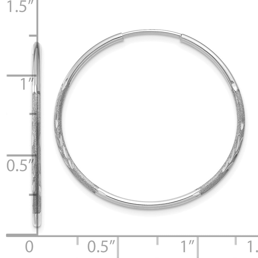 14K White Gold 1.2x25mm Satin Diamond-cut Endless Tube Hoop Earrings