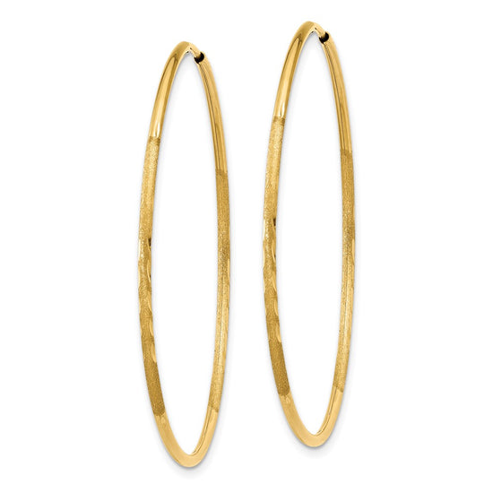 14k 1.2x40mm Satin Diamond-cut Endless Tube Hoop Earrings