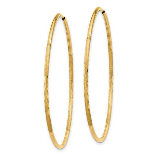 14k 1.2x40mm Satin Diamond-cut Endless Tube Hoop Earrings