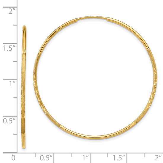 14k 1.2x40mm Satin Diamond-cut Endless Tube Hoop Earrings