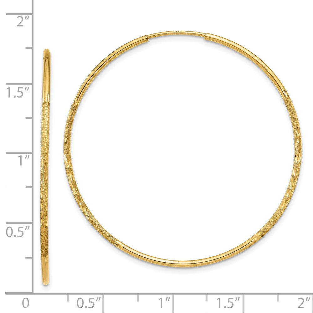 14k 1.2x40mm Satin Diamond-cut Endless Tube Hoop Earrings
