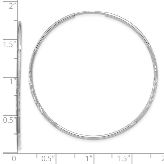 14K White Gold 1.2x40mm Satin Diamond-cut Endless Tube Hoop Earrings