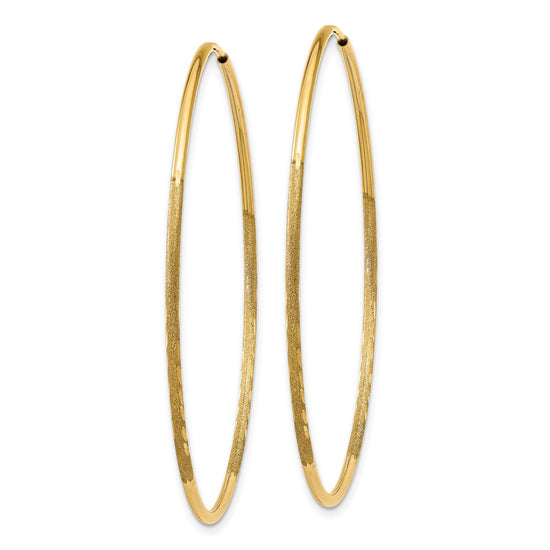 14k 1.2x45mm Satin Diamond-cut Endless Tube Hoop Earrings