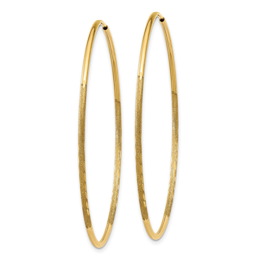 14k 1.2x45mm Satin Diamond-cut Endless Tube Hoop Earrings