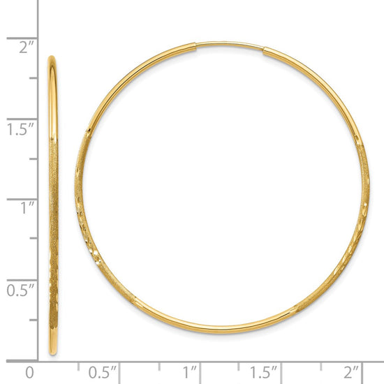 14k 1.2x45mm Satin Diamond-cut Endless Tube Hoop Earrings