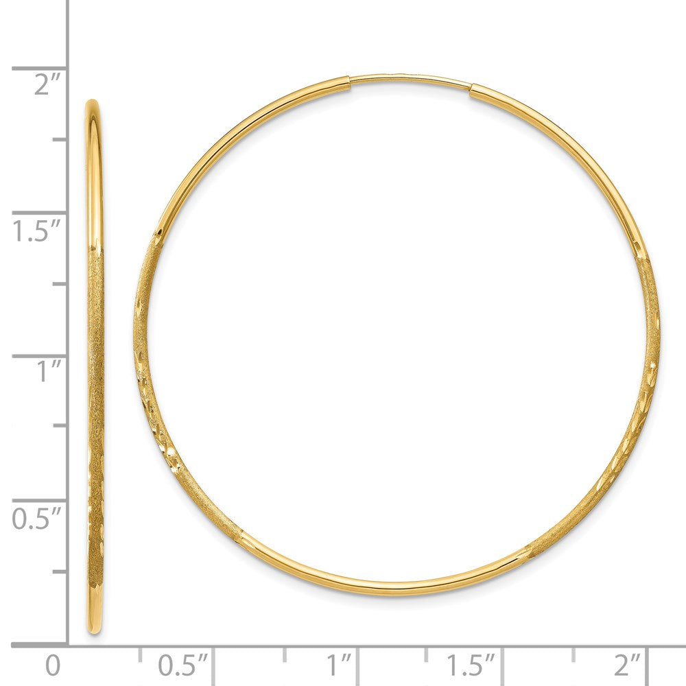 14k 1.2x45mm Satin Diamond-cut Endless Tube Hoop Earrings
