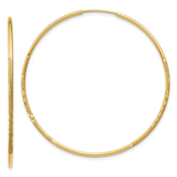 14k 1.2x45mm Satin Diamond-cut Endless Tube Hoop Earrings