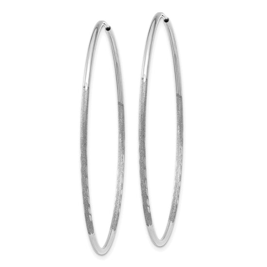 14K White Gold 1.2x45mm Satin Diamond-cut Endless Tube Hoop Earrings