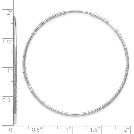 14K White Gold 1.2x45mm Satin Diamond-cut Endless Tube Hoop Earrings