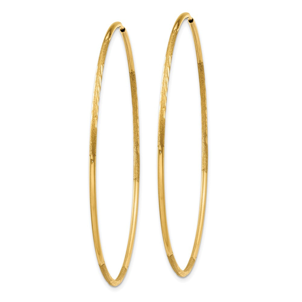 14k 1.2x50mm Satin Diamond-cut Endless Tube Hoop Earrings