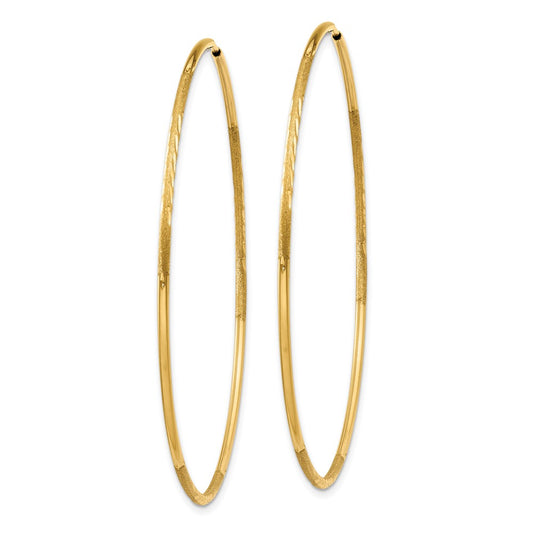 14k 1.2x50mm Satin Diamond-cut Endless Tube Hoop Earrings