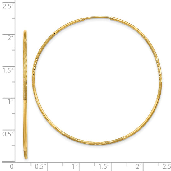 14k 1.2x50mm Satin Diamond-cut Endless Tube Hoop Earrings