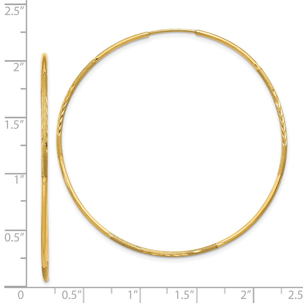 14k 1.2x50mm Satin Diamond-cut Endless Tube Hoop Earrings