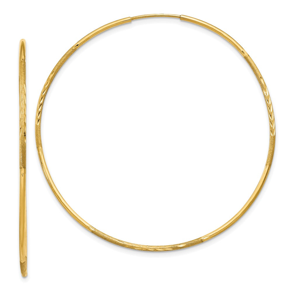 14k 1.2x50mm Satin Diamond-cut Endless Tube Hoop Earrings
