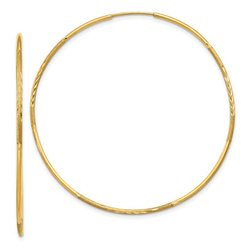 14k 1.2x50mm Satin Diamond-cut Endless Tube Hoop Earrings
