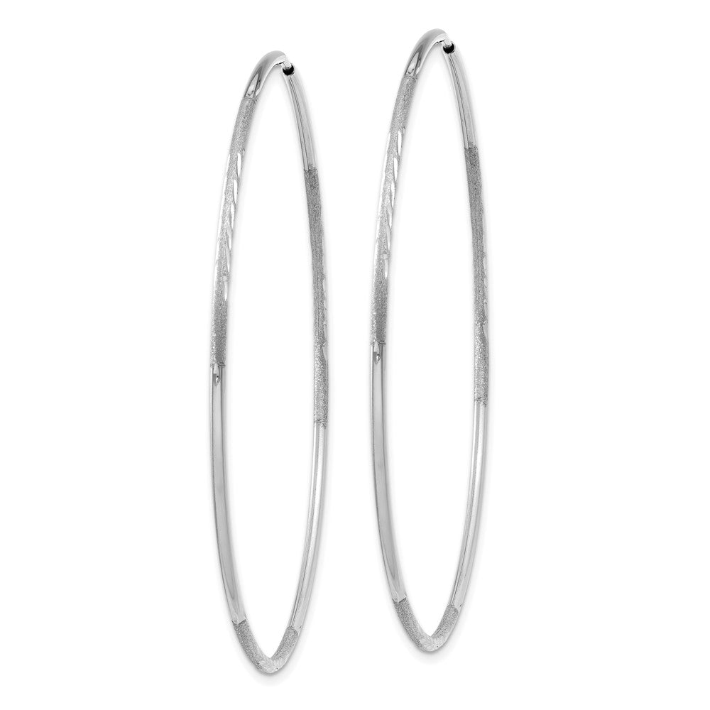 14K White Gold 1.2x50mm Satin Diamond-cut Endless Tube Hoop Earrings