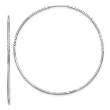 14K White Gold 1.2x50mm Satin Diamond-cut Endless Tube Hoop Earrings