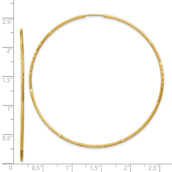 14k 1.2x60mm Satin Diamond-cut Endless Tube Hoop Earrings
