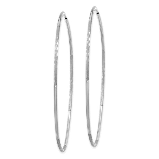 14K White Gold 1.2x60mm Satin Diamond-cut Endless Tube Hoop Earrings